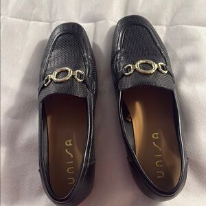 Unisa Gold-Accented Black Moccasins
